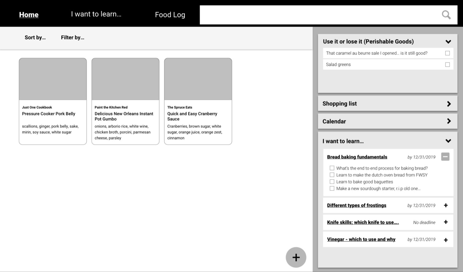 Wireframe: Home screen