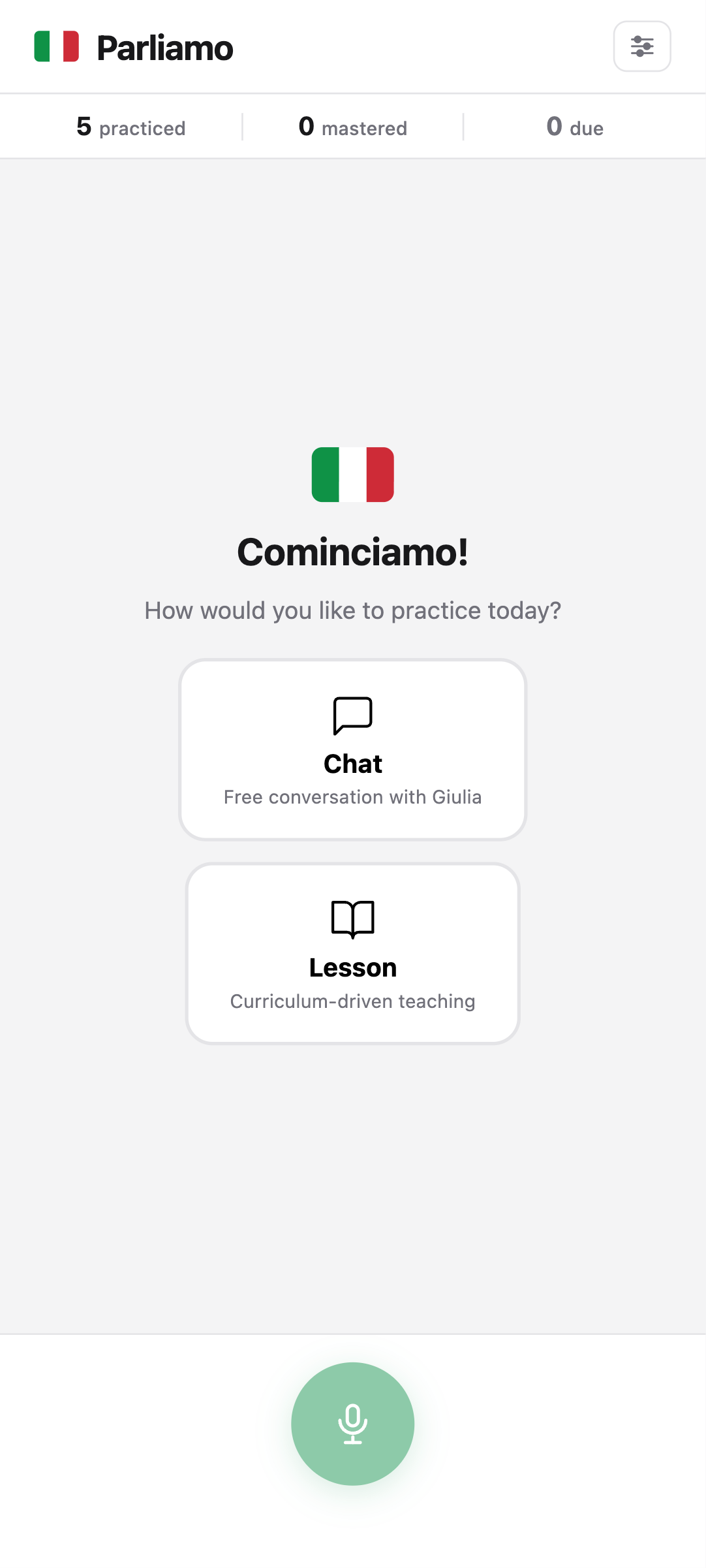 Parliamo UI — second iteration